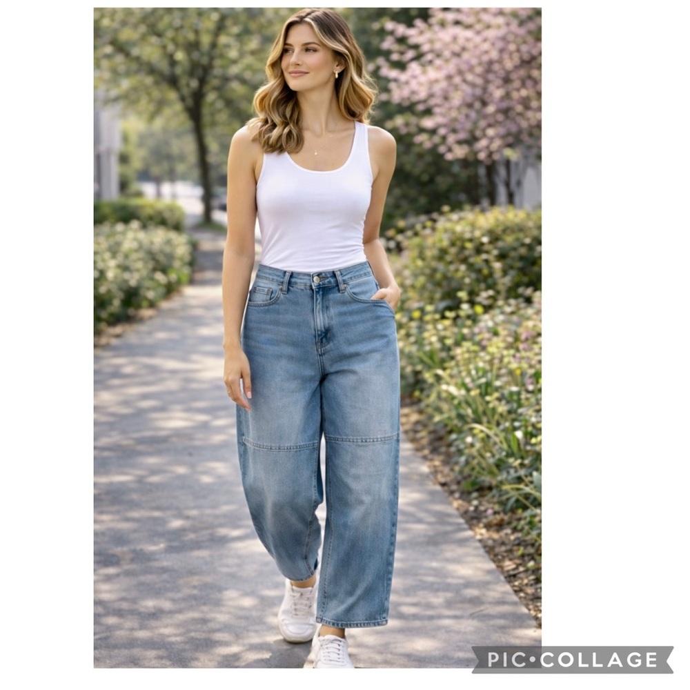 BARREL LEG JEANS, WOMEN, HIGH-RISE, WIDE LEG DENIM CASUAL RELAXED FIT